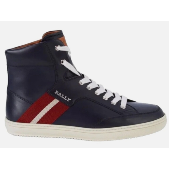 Bally | Oldani Men's Navy High-Top Leather Sneakers - Picture 2 of 10